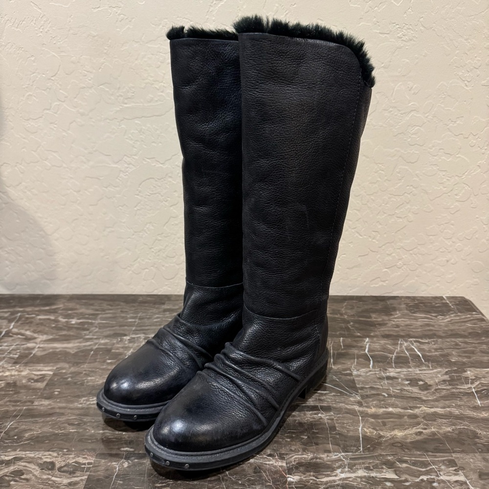 Naya Faux Fur Lined Leather Moto Riding Boots